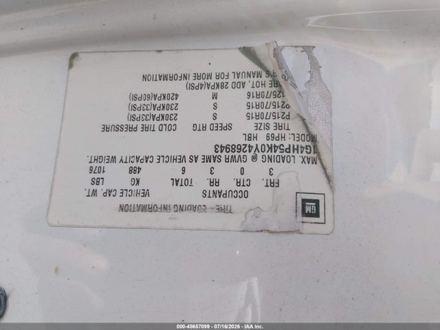 Aukcja sprzedaży 2000 Buick Lesabre Custom, vin: 1G4HP54K0Y4268943, numer aukcji: 45657099