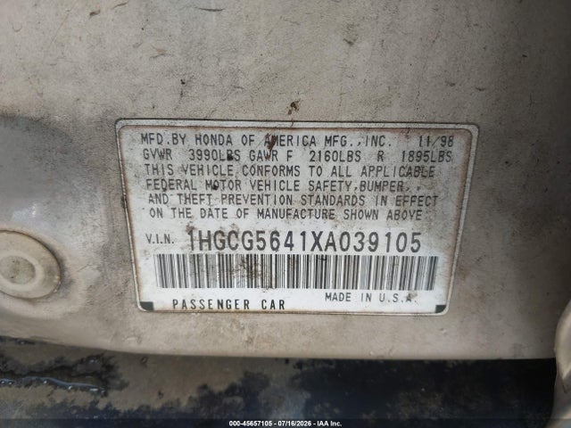 Продаж на аукціоні авто 1999 Honda Accord Lx, vin: 1HGCG5641XA039105, номер лоту: 45657105