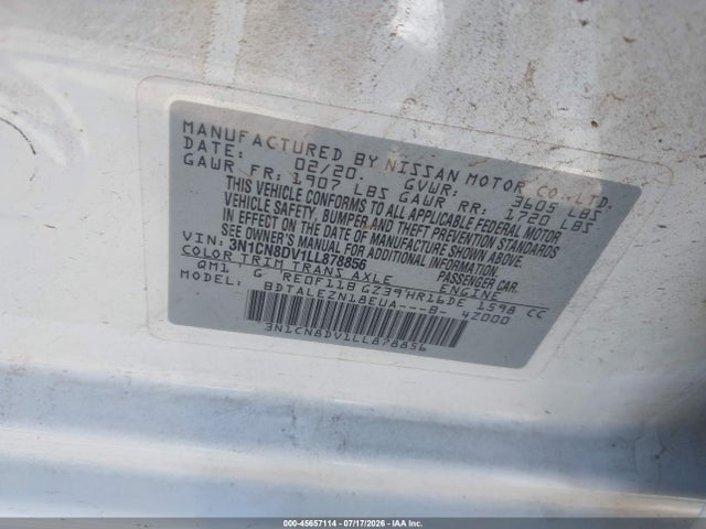 Nissan Versa S Xtronic Cvt 2020 3N1CN8DV1LL878856 Image 9