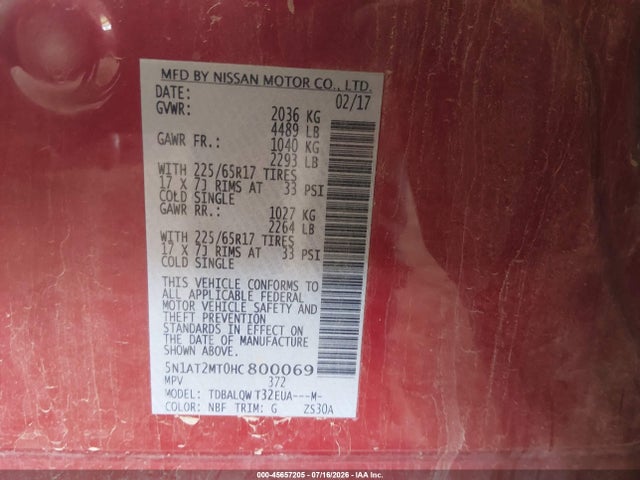 Nissan ROGUE SV 2017 5N1AT2MT0HC800069 Image 9