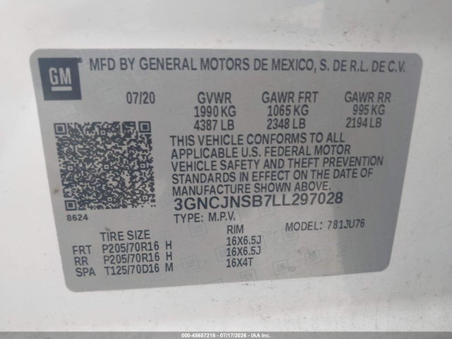 Chevrolet Trax Awd Ls 2020 3GNCJNSB7LL297028 Image 9