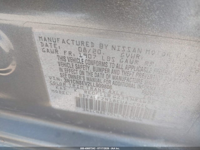 Aukcja sprzedaży 2020 Nissan Versa Sv Xtronic Cvt, vin: 3N1CN8EV2LL909806, numer aukcji: 45657242
