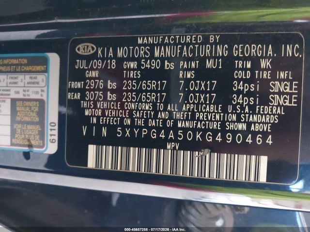 Продаж на аукціоні авто 2019 Kia Sorento 3.3l Lx, vin: 5XYPG4A50KG490464, номер лоту: 45657258