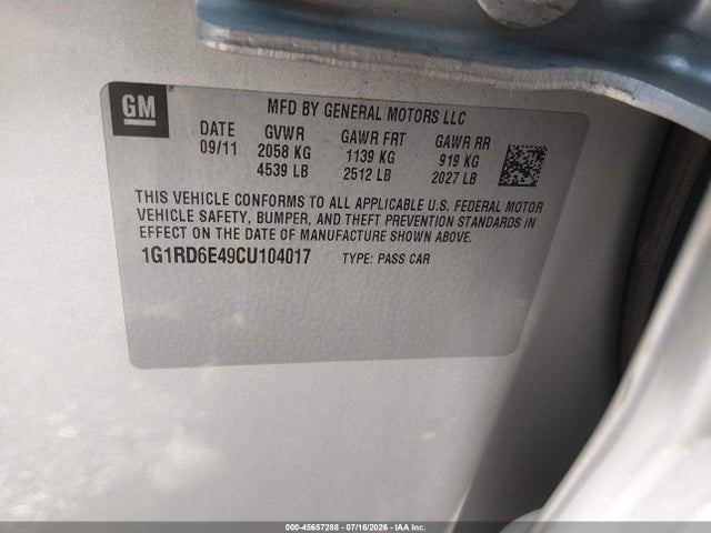 Продаж на аукціоні авто 2012 Chevrolet Volt, vin: 1G1RD6E49CU104017, номер лоту: 45657288
