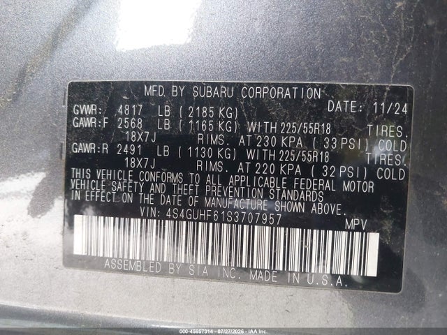 45657314 :رقم المزاد ، 4S4GUHF61S3707957 vin ، 2025 Subaru Crosstrek Sport مزاد بيع