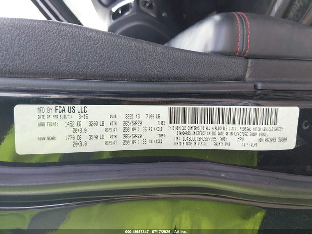 Aukcja sprzedaży 2015 Dodge Durango R/t, vin: 1C4SDJCT3FC927395, numer aukcji: 45657347