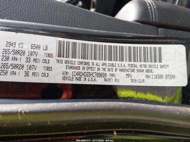 45657377 :رقم المزاد ، 1C4RDHDG5HC709020 vin ، 2017 Dodge Durango Gt Rwd مزاد بيع