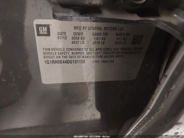 45657393 :رقم المزاد ، 1G1RH6E44DU101130 vin ، 2013 Chevrolet Volt مزاد بيع