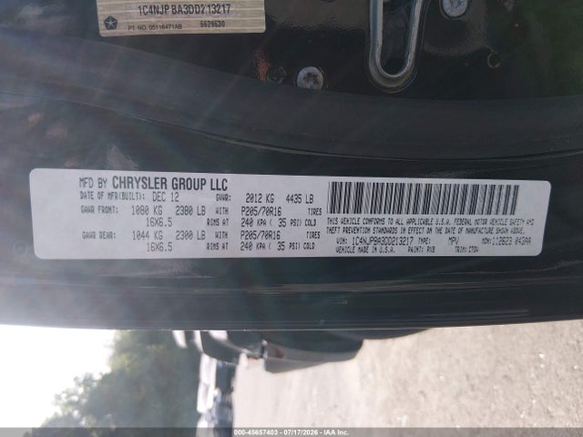 Продажа на аукционе авто 2013 Jeep Patriot Sport, vin: 1C4NJPBA3DD213217, номер лота: 45657403