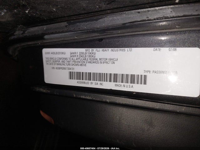 Aukcja sprzedaży 2007 Subaru Legacy 2.5i, vin: 4S3BP626977304731, numer aukcji: 45657404