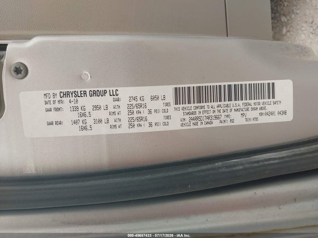 2010 Chrysler Town & Country Touring მანქანა იყიდება აუქციონზე, vin: 2A4RR5D17AR319667, აუქციონის ნომერი: 45657433