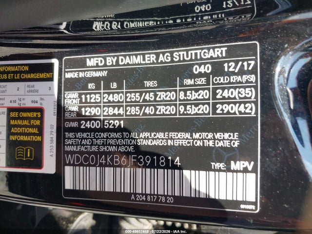 45657448 :رقم المزاد ، WDC0J4KB6JF391814 vin ، 2018 Mercedes-benz Glc 300 Coupe 4matic مزاد بيع