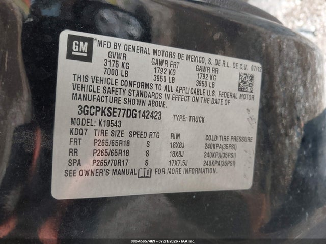 Продаж на аукціоні авто 2013 Chevrolet Silverado 1500 Lt, vin: 3GCPKSE77DG142423, номер лоту: 45657469