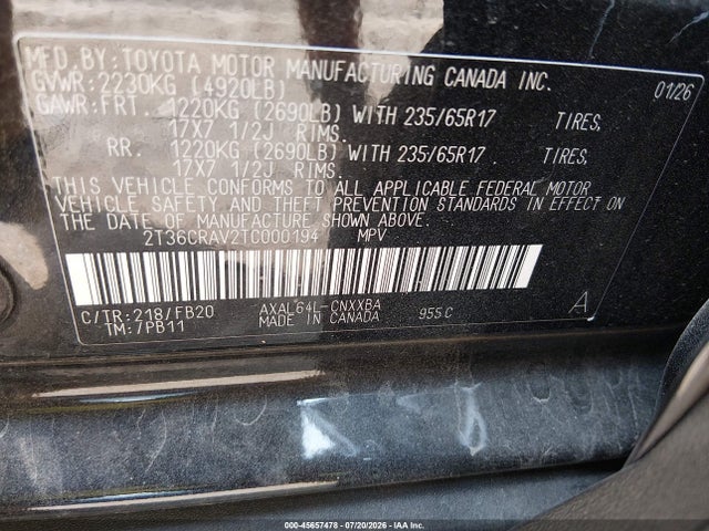 Продаж на аукціоні авто 2026 Toyota Rav4 Le, vin: 2T36CRAV2TC000194, номер лоту: 45657478