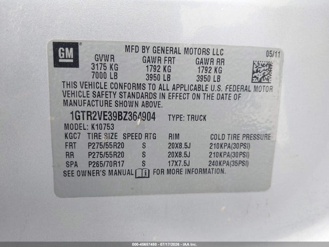Aukcja sprzedaży 2011 Gmc Sierra 1500 Sle, vin: 1GTR2VE39BZ364904, numer aukcji: 45657480