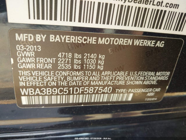 2013 Bmw 335i Xdrive მანქანა იყიდება აუქციონზე, vin: WBA3B9C51DF587540, აუქციონის ნომერი: 45657483