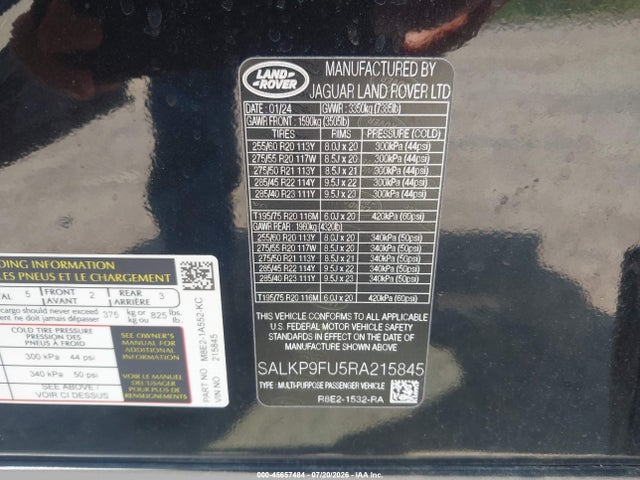 Продаж на аукціоні авто 2024 Land Rover Range Rover P400 Se, vin: SALKP9FU5RA215845, номер лоту: 45657484