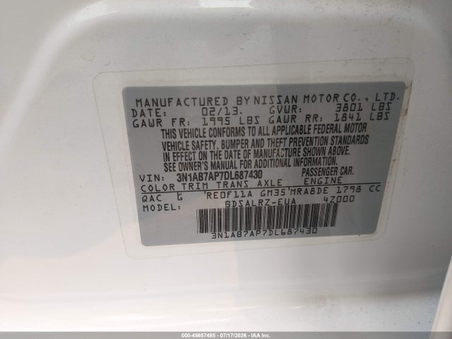 Aukcja sprzedaży 2013 Nissan Sentra Sr, vin: 3N1AB7AP7DL687430, numer aukcji: 45657485
