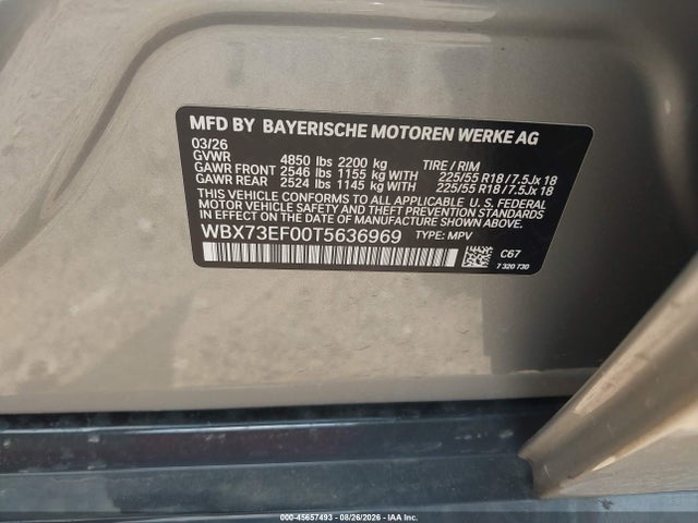 45657493 :رقم المزاد ، WBX73EF00T5636969 vin ، 2026 Bmw X1 Xdrive28i مزاد بيع