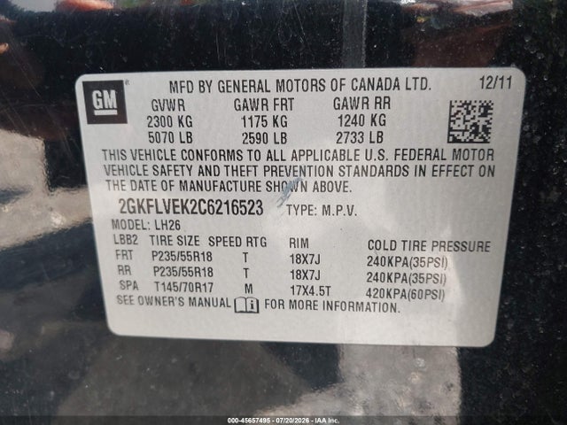 Продаж на аукціоні авто 2012 Gmc Terrain Slt-1, vin: 2GKFLVEK2C6216523, номер лоту: 45657495