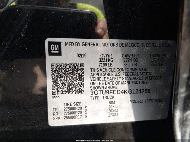 45657518 :رقم المزاد ، 3GTU9FED4KG124258 vin ، 2019 Gmc Sierra 1500 Denali مزاد بيع