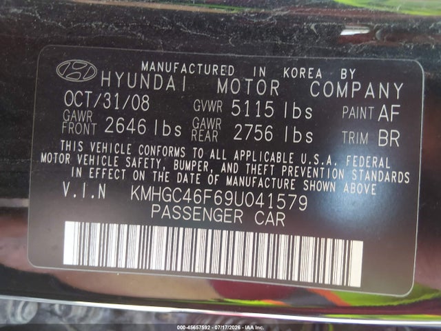 45657592 :رقم المزاد ، KMHGC46F69U041579 vin ، 2009 Hyundai Genesis 4.6 مزاد بيع