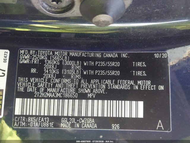 Aukcja sprzedaży 2021 Lexus Rx 350, vin: 2T2HZMAA3MC186650, numer aukcji: 45657600
