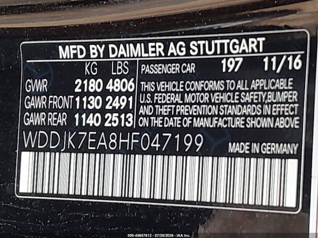 Aukcja sprzedaży 2017 Mercedes-benz Amg Sl 63, vin: WDDJK7EA8HF047199, numer aukcji: 45657612