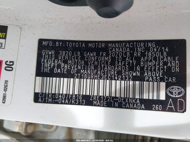 Aukcja sprzedaży 2014 Toyota Corolla Le Plus, vin: 2T1BURHE3EC142132, numer aukcji: 45657617