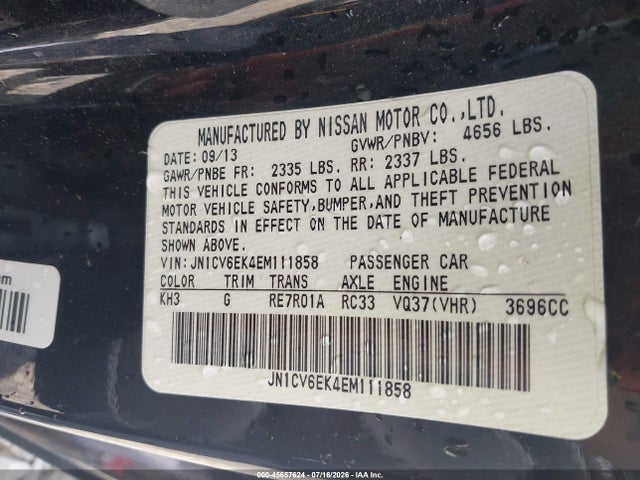 Продаж на аукціоні авто 2014 Infiniti Q60 Journey, vin: JN1CV6EK4EM111858, номер лоту: 45657624