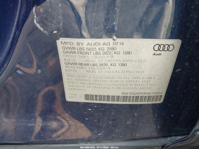 Aukcja sprzedaży 2015 Audi Q5 3.0t Premium Plus, vin: WA1DGAFP0FA019054, numer aukcji: 45657625