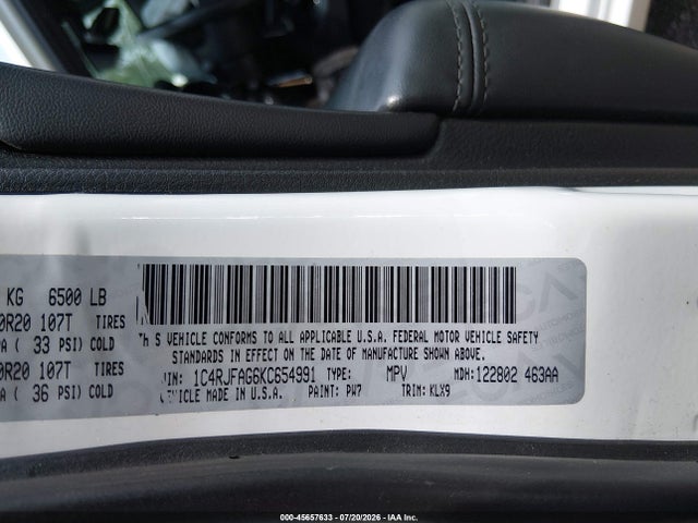 Продажа на аукционе авто 2019 Jeep Grand Cherokee Altitude 4x4, vin: 1C4RJFAG6KC654991, номер лота: 45657633