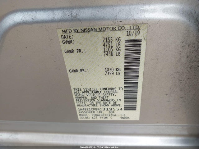 1N4BZ1CP8KC319554 Nissan Leaf Sl Plus