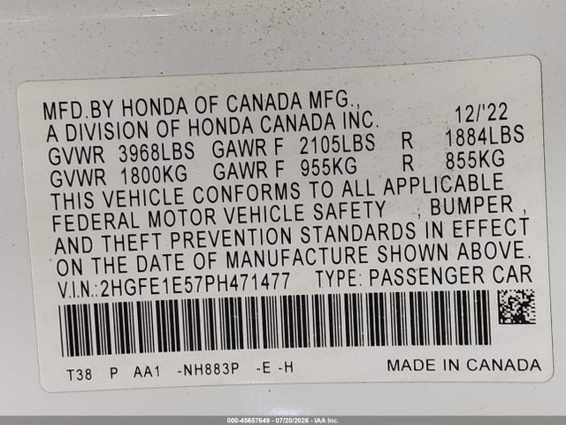 Honda CIVIC SI SEDAN 2023 2HGFE1E57PH471477 Image 9