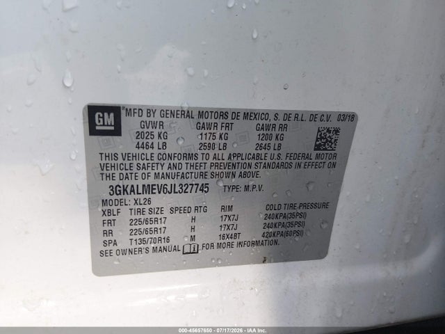 45657650 :رقم المزاد ، 3GKALMEV6JL327745 vin ، 2018 Gmc Terrain Sle مزاد بيع