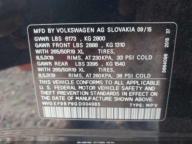 Продаж на аукціоні авто 2016 Volkswagen Touareg Vr6 Lux, vin: WVGEF9BP9GD004985, номер лоту: 45657660