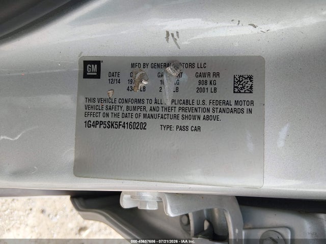 45657686 :رقم المزاد ، 1G4PP5SK5F4160202 vin ، 2015 Buick Verano مزاد بيع