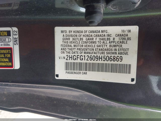 Aukcja sprzedaży 2009 Honda Civic Lx, vin: 2HGFG12609H506869, numer aukcji: 45657687