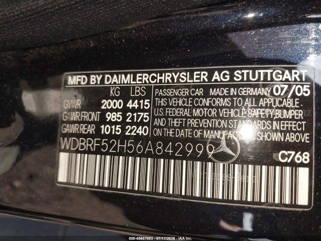 Aukcja sprzedaży 2006 Mercedes-benz C 230 Sport, vin: WDBRF52H56A842999, numer aukcji: 45657693