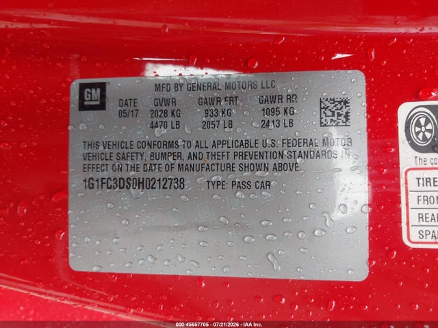 Продаж на аукціоні авто 2017 Chevrolet Camaro 2lt, vin: 1G1FC3DS0H0212738, номер лоту: 45657705