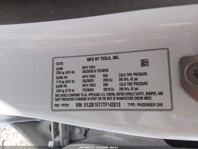 Aukcja sprzedaży 2026 Tesla Model 3 Performance All-wheel Drive, vin: 5YJ3E1ET7TF142813, numer aukcji: 45657737