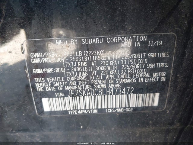 Продаж на аукціоні авто 2020 Subaru Forester, vin: JF2SKADC8LH473472, номер лоту: 45657773