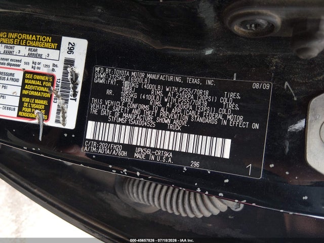 Aukcja sprzedaży 2010 Toyota Tundra Grade 4.6l V8, vin: 5TFUM5F15AX004525, numer aukcji: 45657826