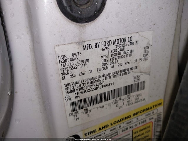 2014 Ford Expedition Limited მანქანა იყიდება აუქციონზე, vin: 1FMJU2A58EEF06311, აუქციონის ნომერი: 45657890