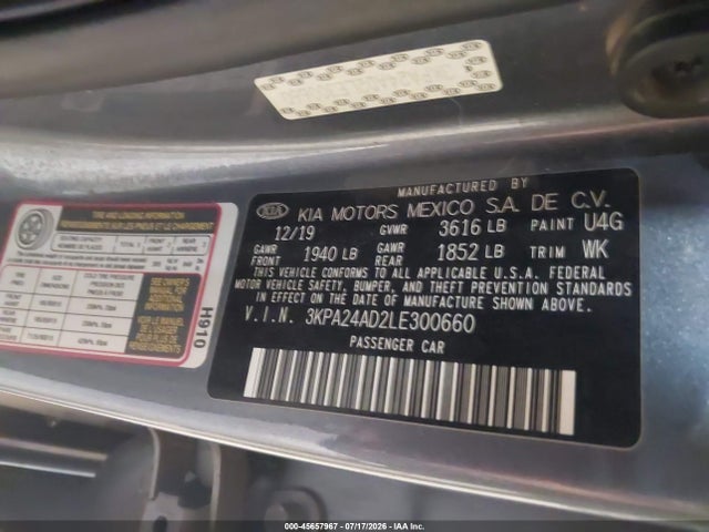 Aukcja sprzedaży 2020 Kia Rio S, vin: 3KPA24AD2LE300660, numer aukcji: 45657967
