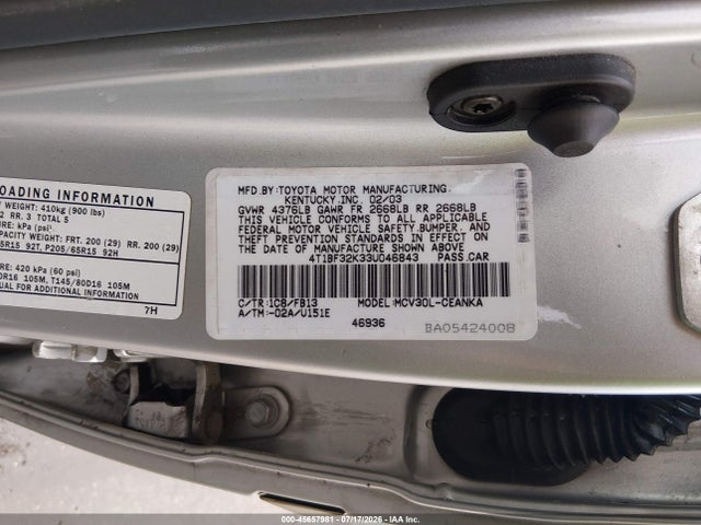Продаж на аукціоні авто 2003 Toyota Camry Le V6, vin: 4T1BF32K33U046843, номер лоту: 45657981