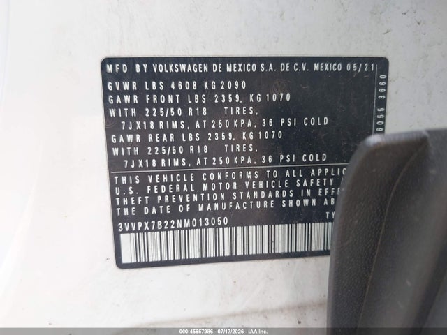 45657986 :رقم المزاد ، 3VVPX7B22NM013050 vin ، 2022 Volkswagen Taos 1.5t Se مزاد بيع