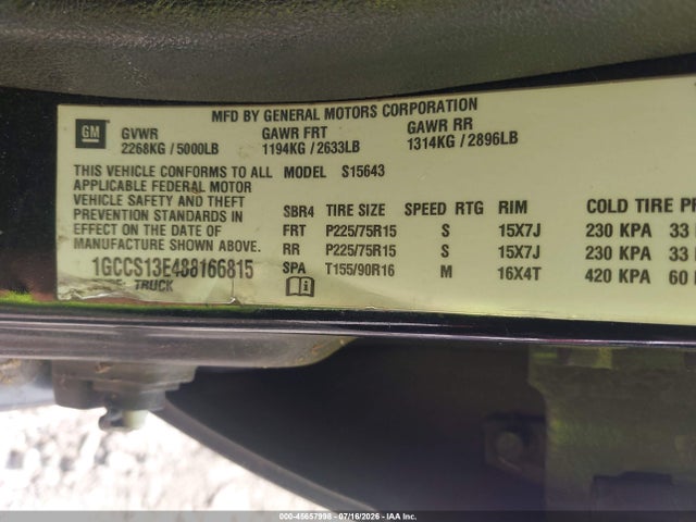 Продажа на аукционе авто 2008 Chevrolet Colorado Lt, vin: 1GCCS13E488166815, номер лота: 45657998