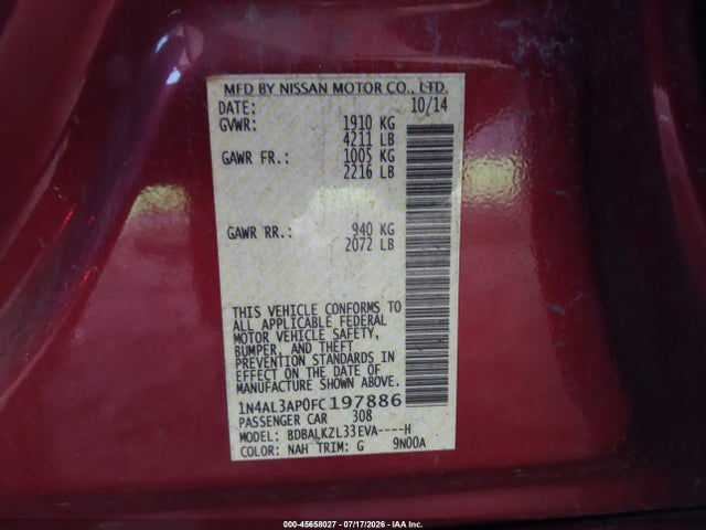 Nissan Altima 2.5 Sv 2015 1N4AL3AP0FC197886 Image 9