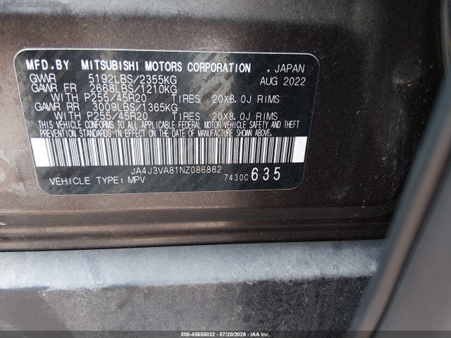 45658032 :رقم المزاد ، JA4J3VA81NZ086882 vin ، 2022 Mitsubishi Outlander Sel 2.5 2wd/sel Special Edition 2wd مزاد بيع